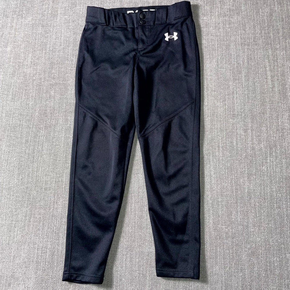 Under Armour Utility Baseball Pant Boys Small Black Mid Rise Skinny Leg Athletic
